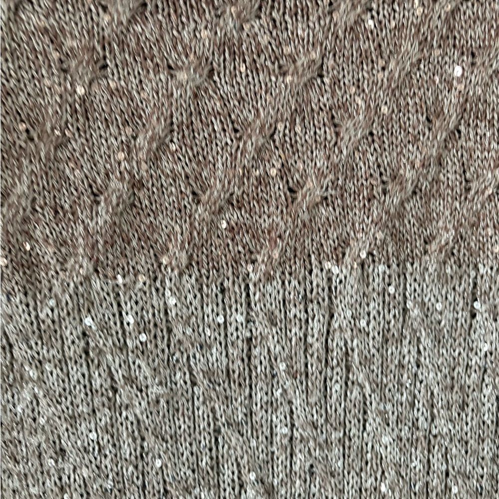 WHBM Sequin Knit Sweater Coastal Grandma Boho Cowl Neck Taupe MP - Picture 5 of 8